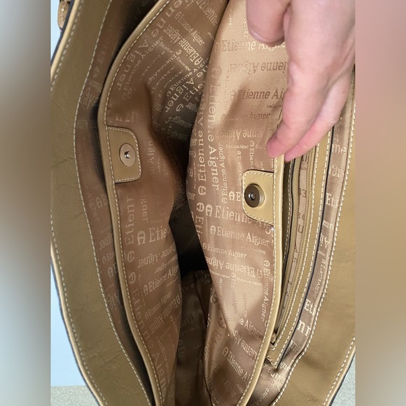 Etienne Aigner Large Handbag Tote, 100% Genuine Leather Beige Tan Rare edition - Picture 14 of 15